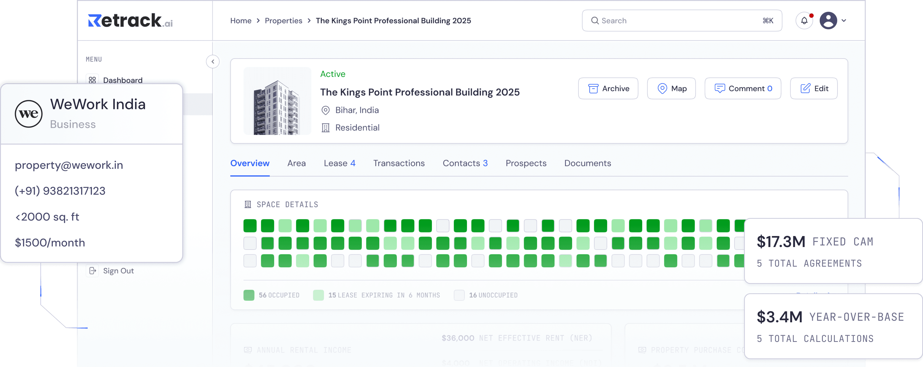 Retrack workspace view for lease operations and portfolio oversight