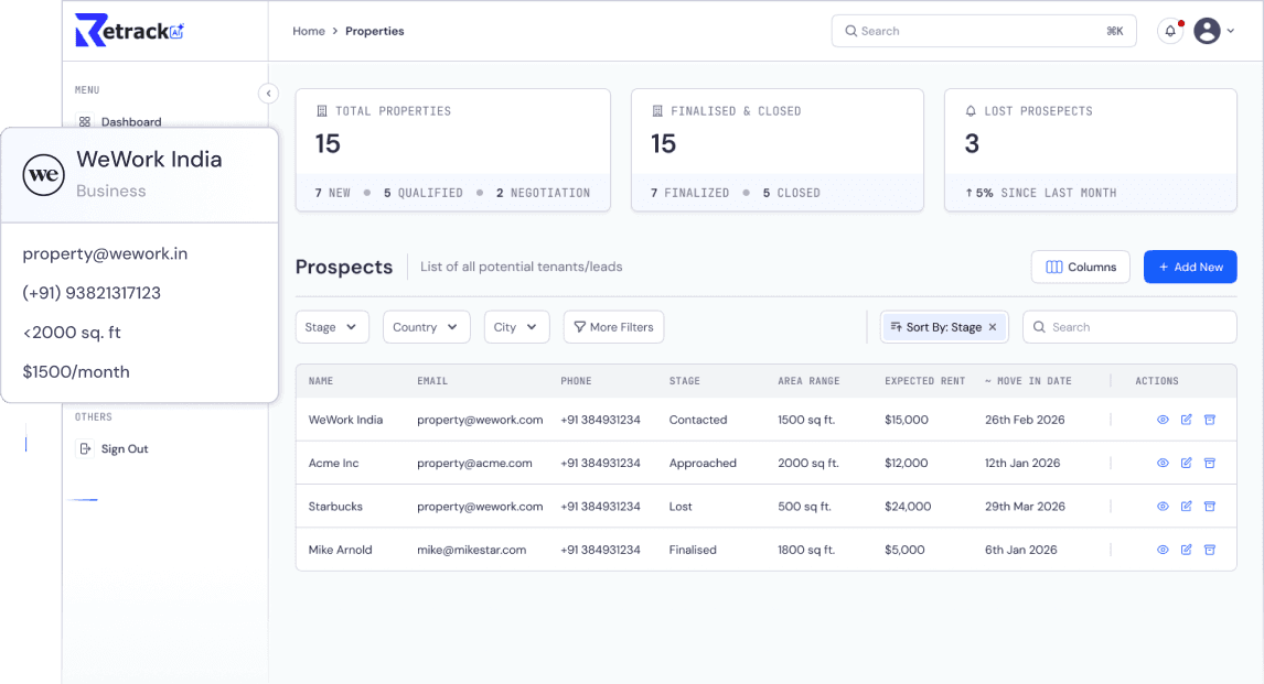 Retrack workspace view for lease operations and portfolio oversight